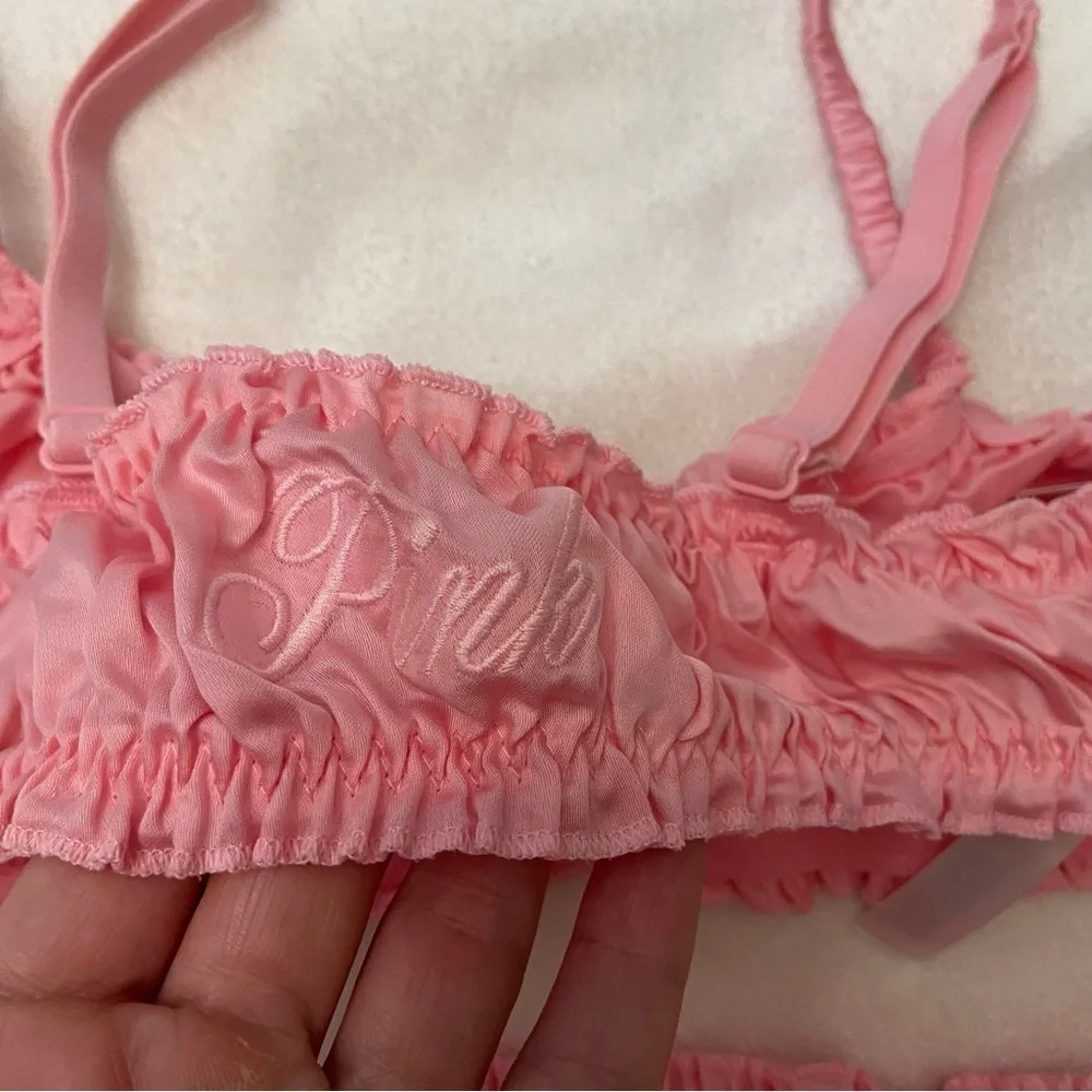 New! PINK Victoria's Secret Silky Flutter Bralette & Panty Set 1166